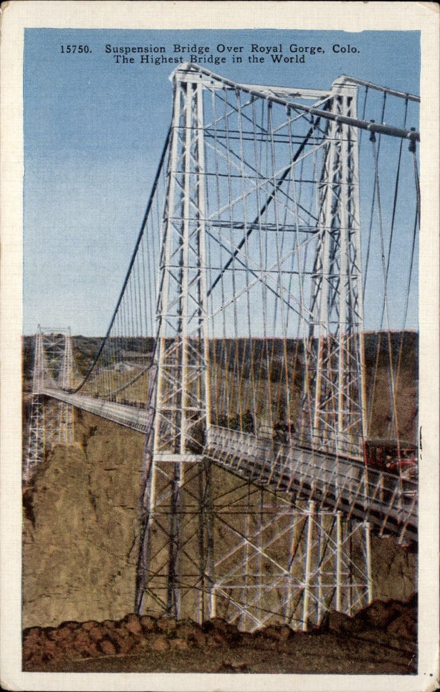 Royal Gorge Colorado Suspension Bridge aerial unused vintage linen postcard
