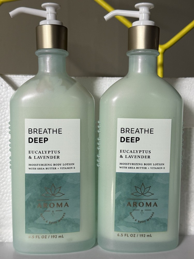 2 New EUCALYPTUS & LAVENDER BATH & BODY WORKS BODY LOTION CREAM GLASS JAR