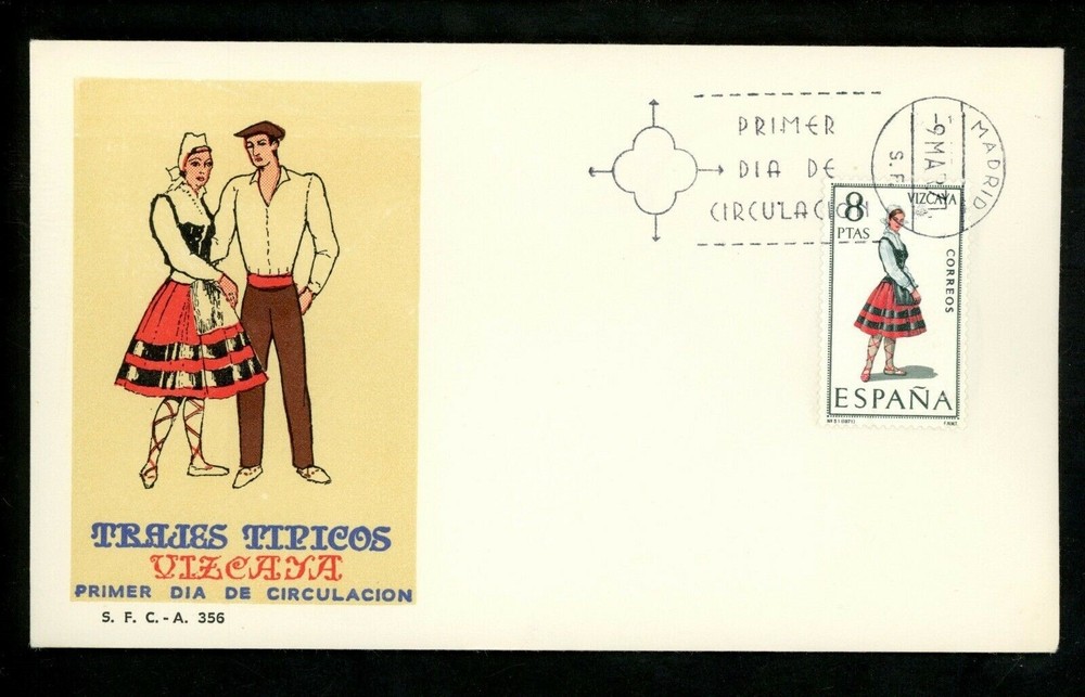 Postal History Spain FDC #1442 Regional Costumes dress Vizcaya 1971
