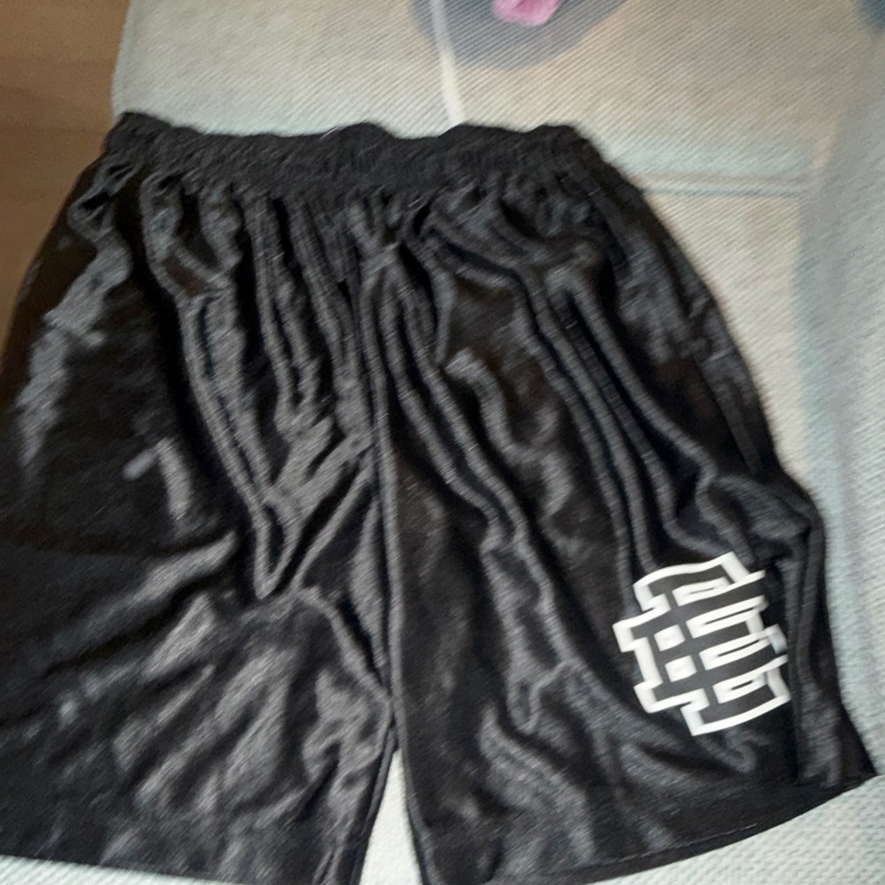 Eric Emanuel Men's Black/White Basketball Shorts Elastic Waist Drawstring