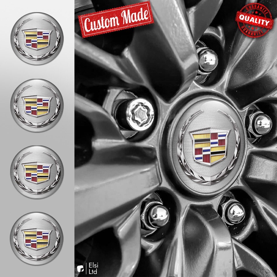 Cadillac Decals | 4pcs Set Wheel Cap Stickers | Custom Made Rim Emblems