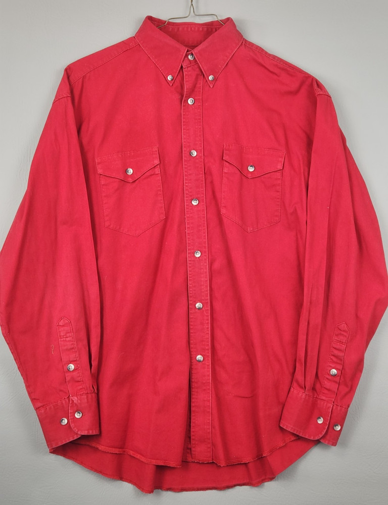 Wrangler Painted Desert Western Shirt Mens L Red Long Sleeve Button Up Twill