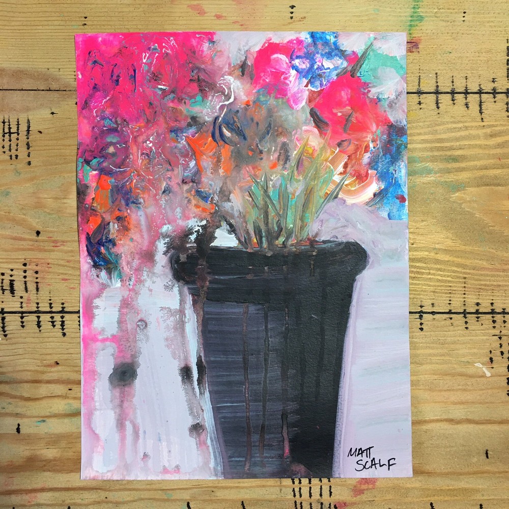 Matt Scalf 9x12 Flowers Floral Vase Abstract Neon Collectible Modern Home Decor
