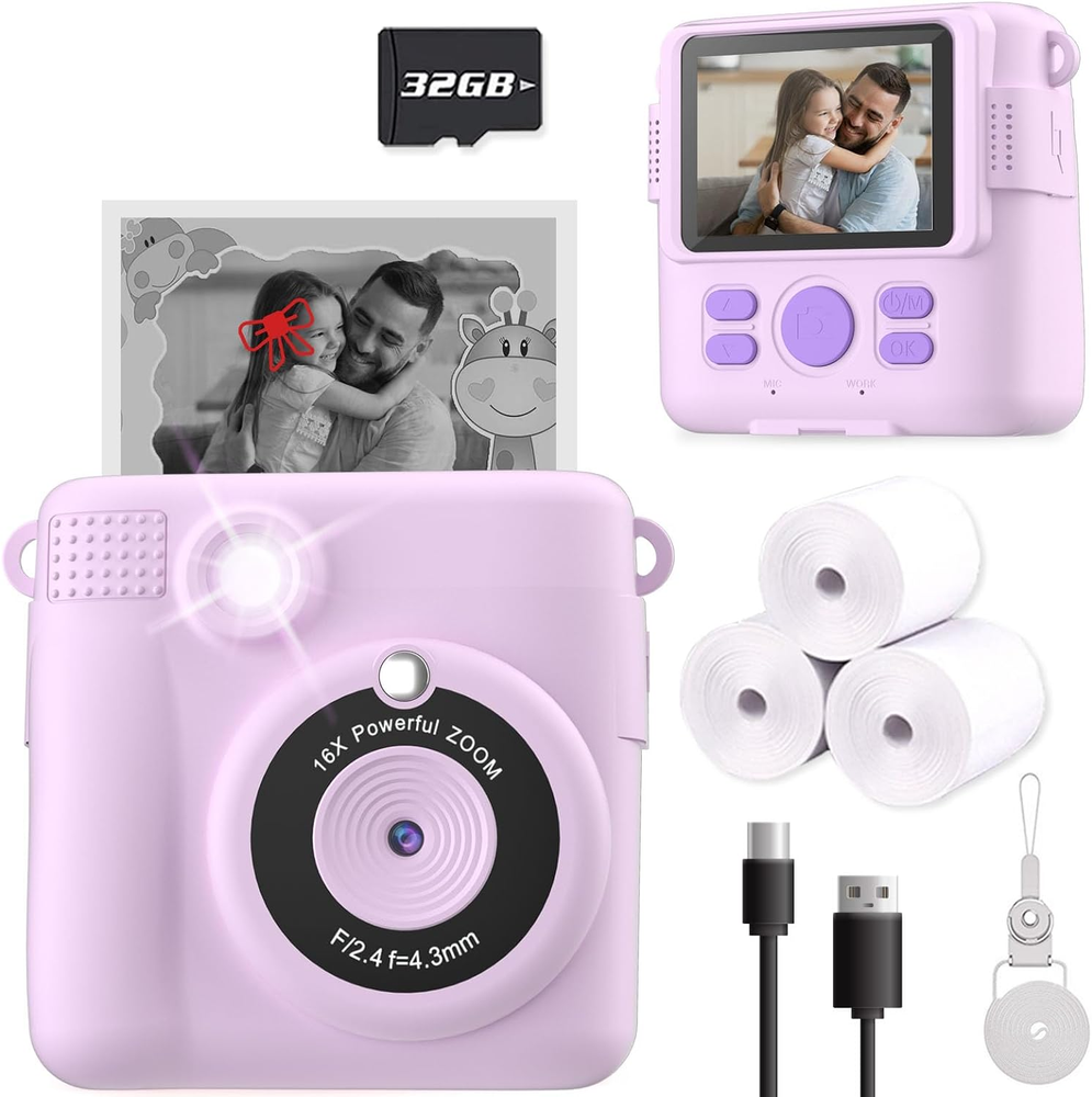 Instant Print Camera for Kids, Christmas Birthday Gifts for Girls Boys, HD Digit