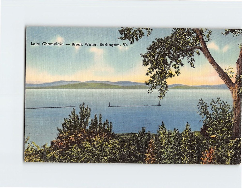 Postcard Lake Champlain Break Water Burlington Vermont USA