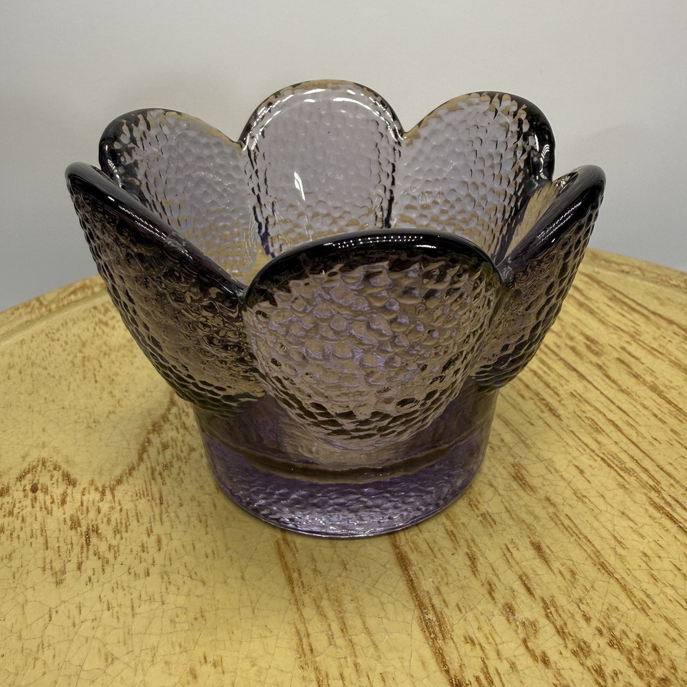 Vintage Viking Glass Tulip Dimple Pebble Texture Votive Tea Light MCM Purple