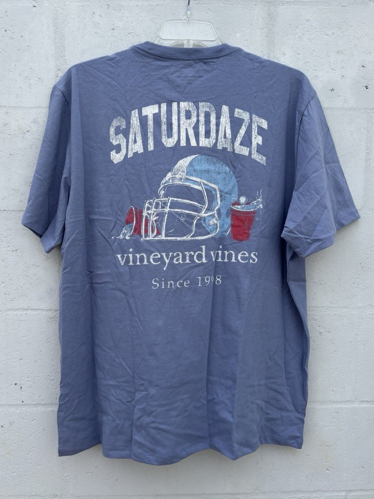 NWT XL Vineyard Vines Saturdaze Game Day Tee 100% Cotton Summer Evening Blue