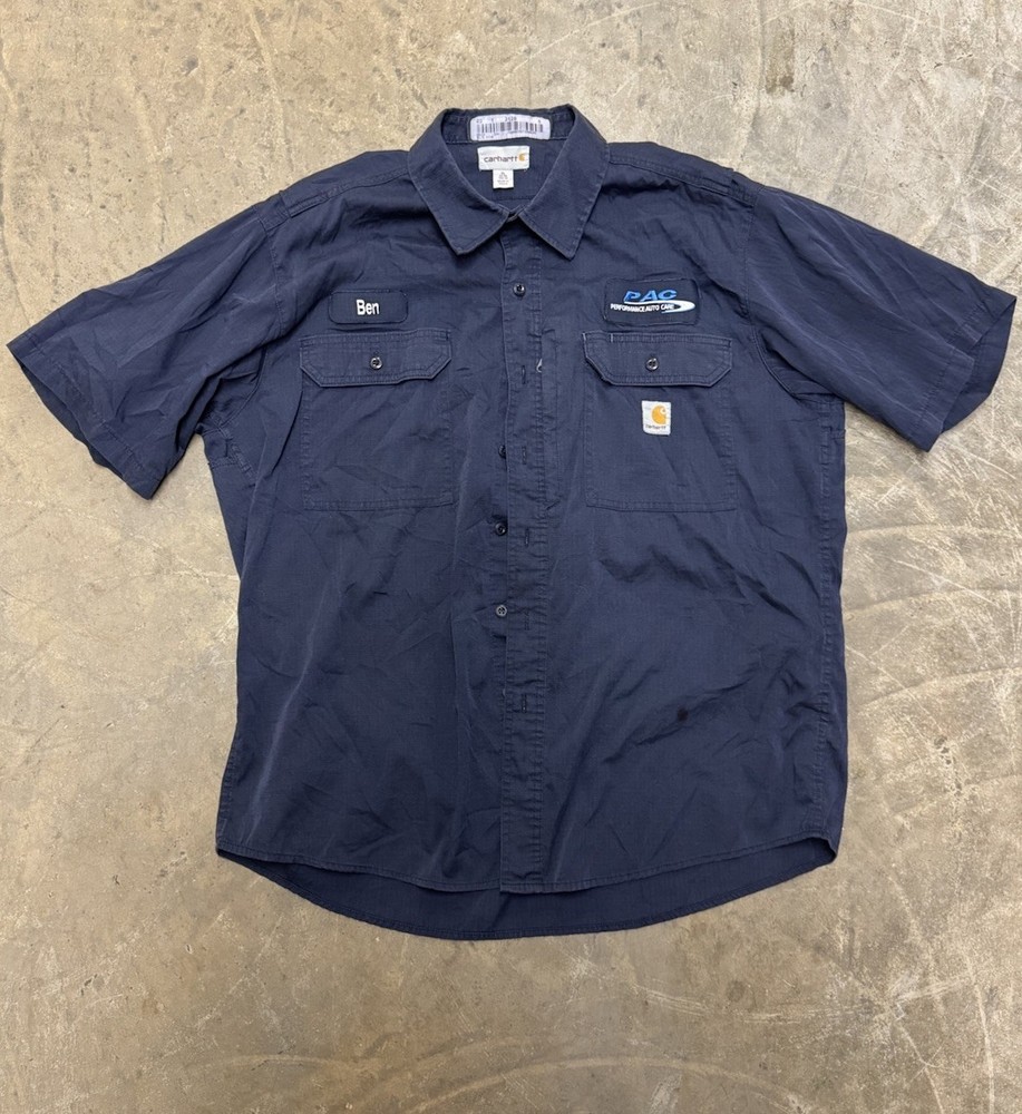 Carhartt Men's Navy Blue Short Sleeve Workwear Shirt XL Button Up
