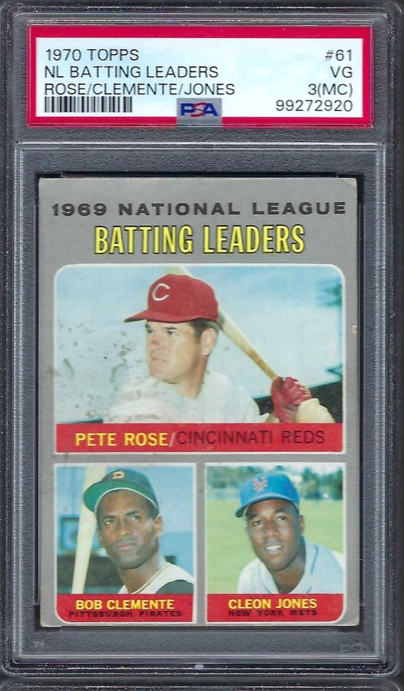 1970 Topps #61 NL Batting Leaders Rose Clemente Jones HOF PSA 3 VG MC