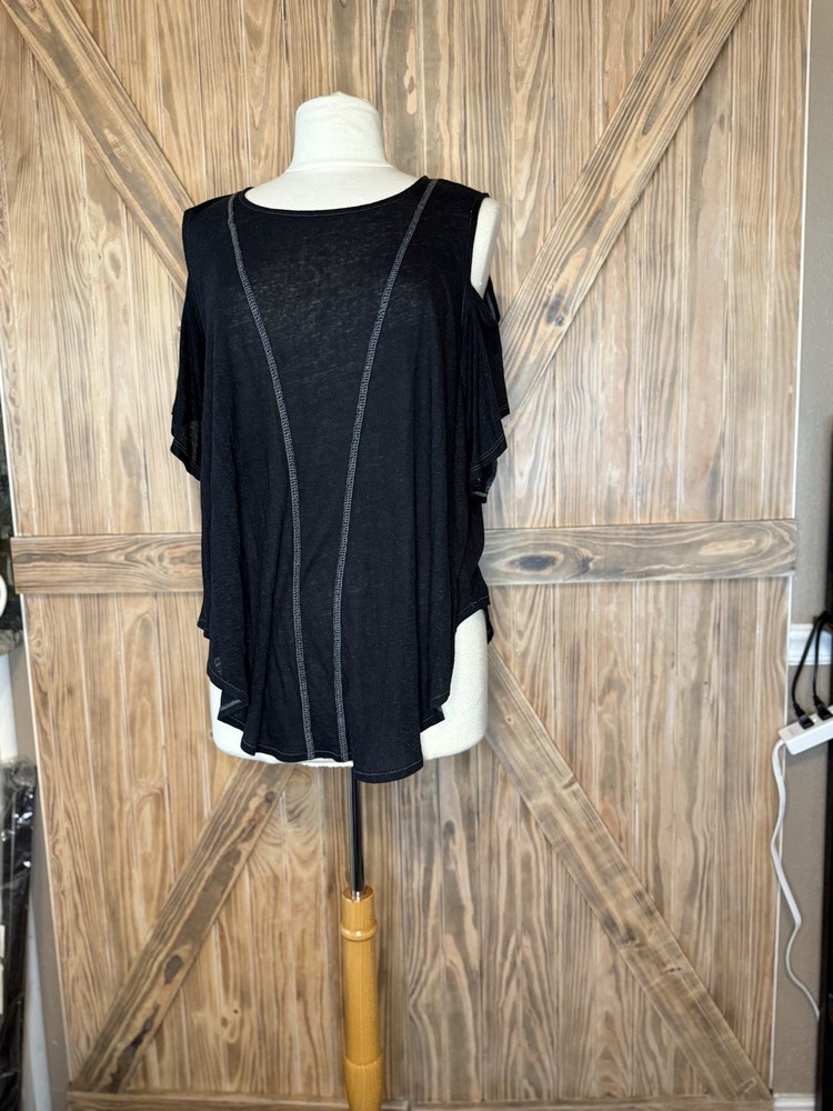 WE THE FREE People Black Oversized Knit TOP M Indie, Linen Tunic Boho Grunge