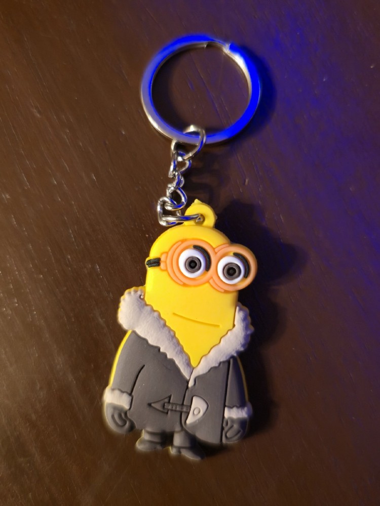 Minions Yellow/Gray Plastic Keychain w/ Detachable Silver Metal Keyring Modern