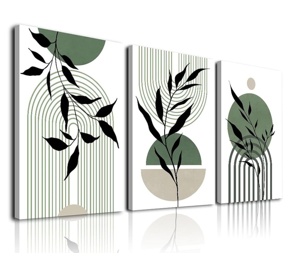 Sage Green Boho Wall Art Set of 3, Minimalist Boho Wall Decor Geometric Abstr...