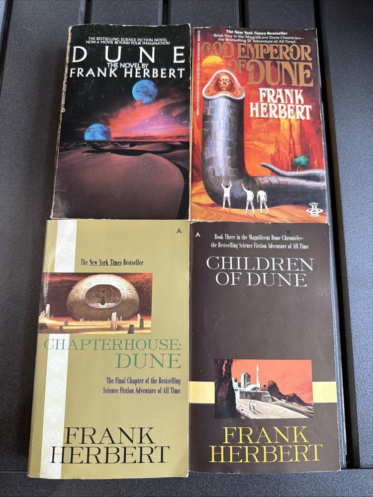 Dune novels, lot of 4, Frank Herbert, Dune, Children Of Dune, God Emperor, Chap