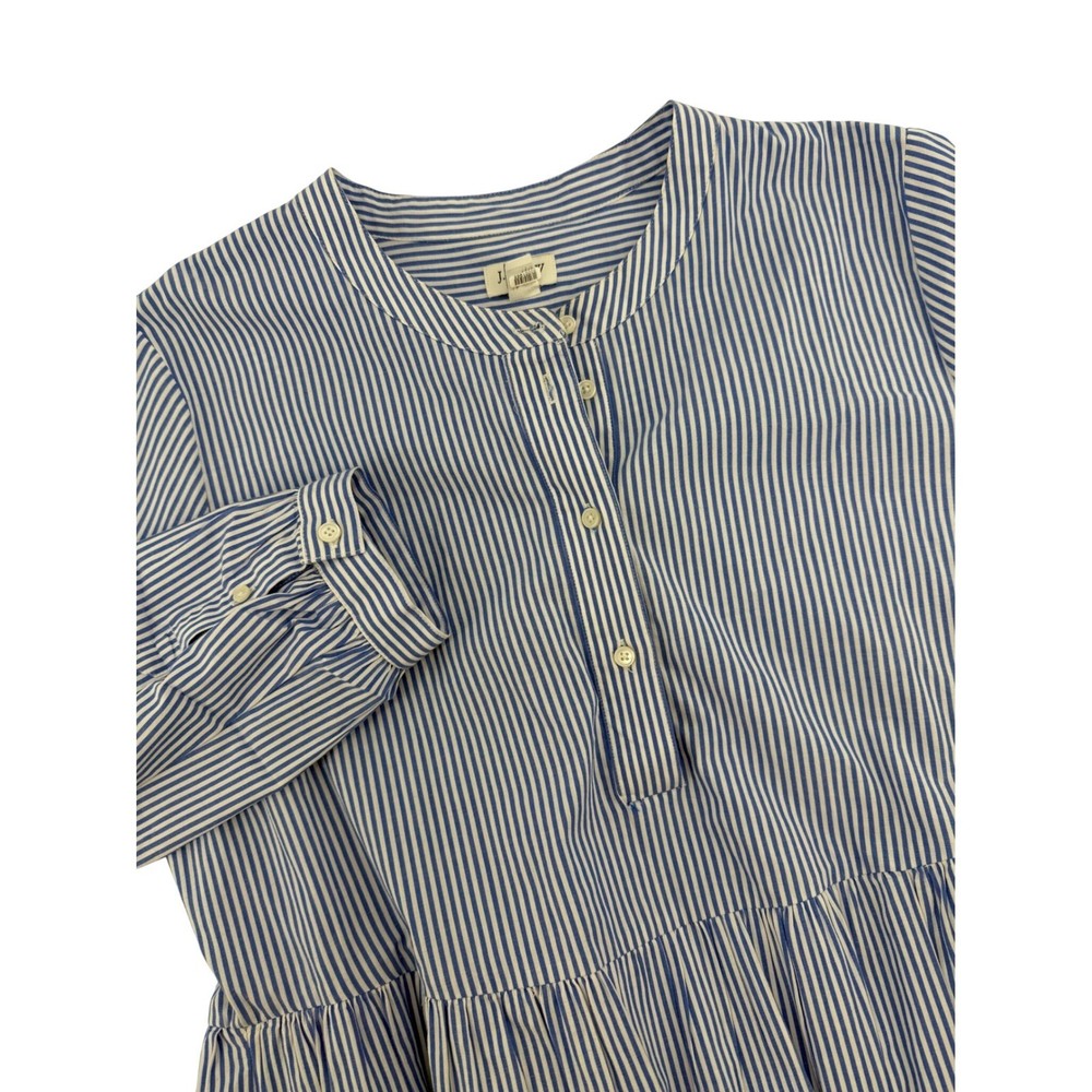 J. Crew Blue White Stripe Tiered Button Neck Midi Dress Women Size M
