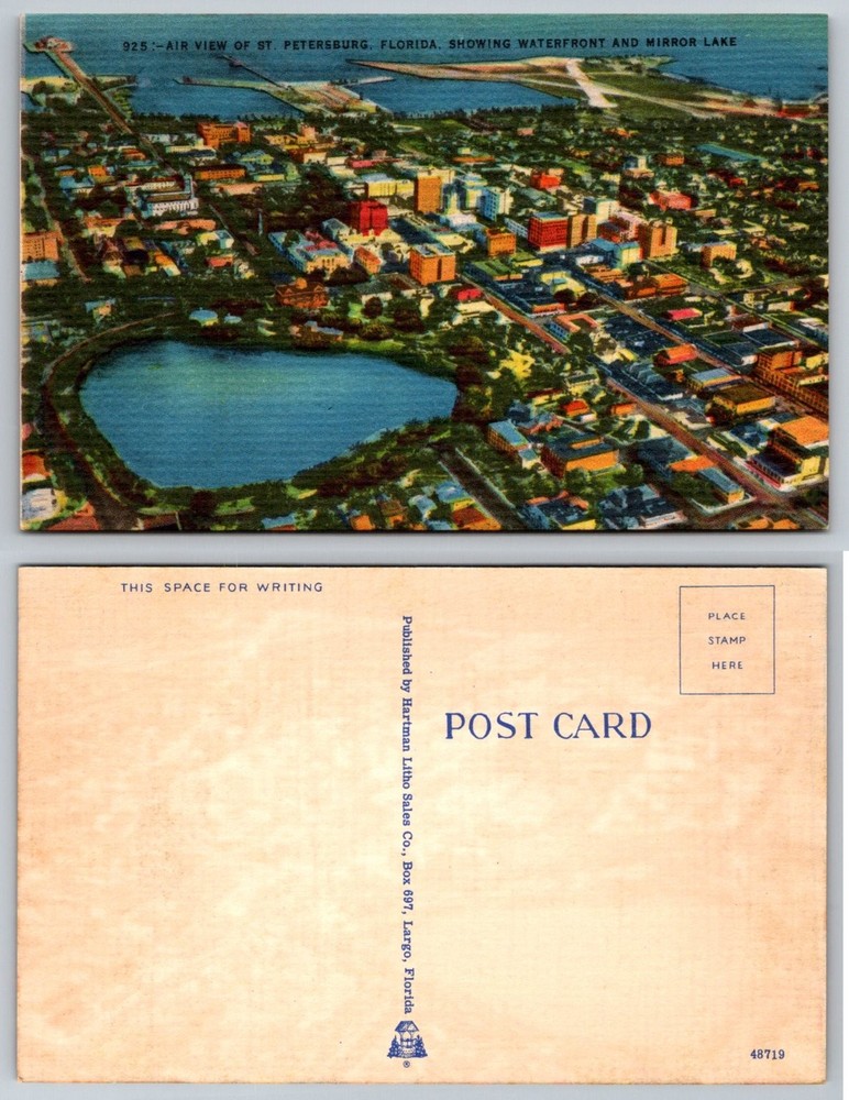 Vintage St. Petersburg Florida Air View Postcard - Waterfront & Mirror Lake