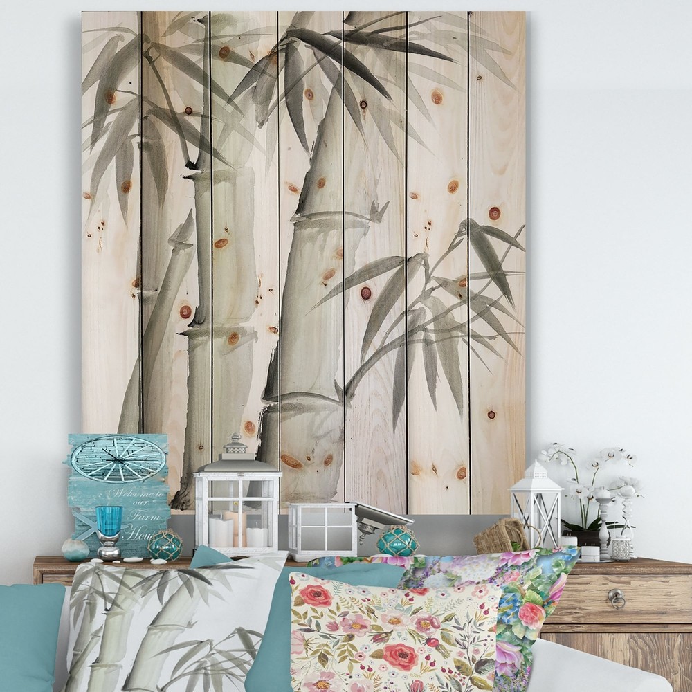 Designart 'Vintage Monochrome Bamboo V' Lake House Print on