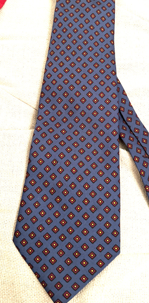 RALPH LAUREN Polo MEN'S SILK NECK TIE HANDMADE  BLUE GEOMETRIC
