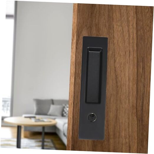 Matte Black Pocket Door Lock with Key Privacy Handle Hardware