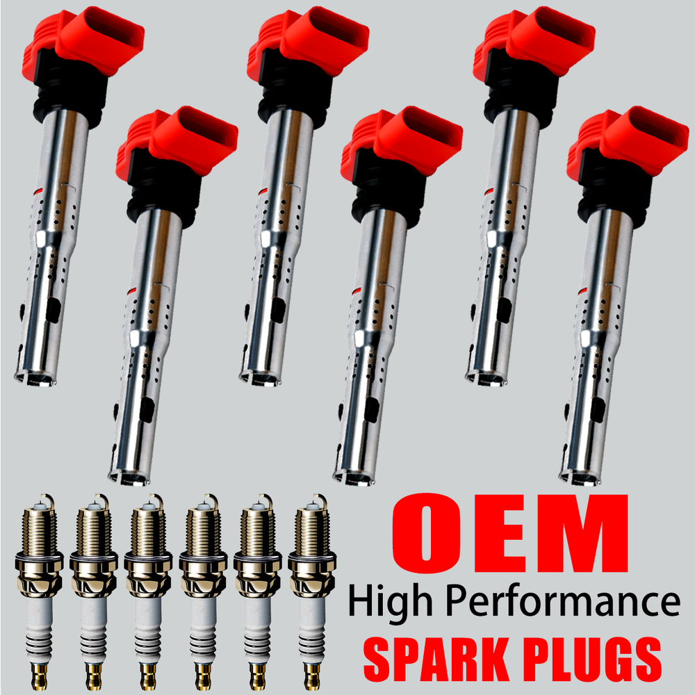 6X OEM Ignition Coils & Iridium Spark Plugs for Audi A4 A6 Q5 S5 3.0L 3.2L UF529 Replacement Kit