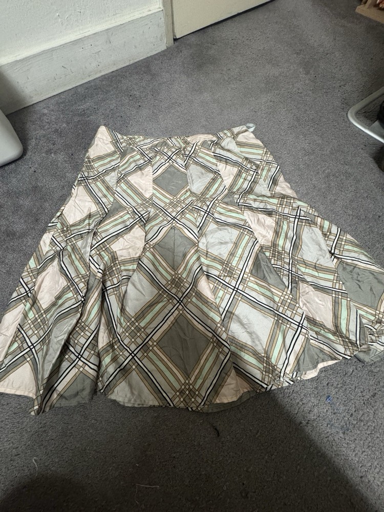 Gap 100% Silk Green Plaid Midi Skirt Size 4 Y2K