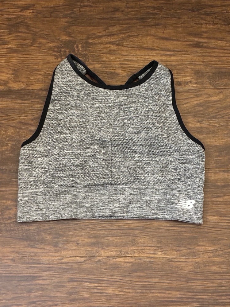 New Balance Sports Bra XXL Gray Heather High Neck Crop Top Crossback Solid