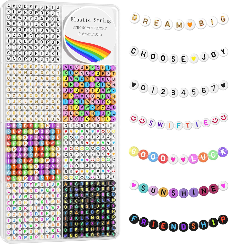 1600 Pcs Colorful Alphabet & Number Beads Kit with Smile Charms in 6 Styles