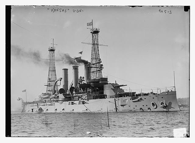 Photo:USS Kansas Battleship 1910s Ship at Sea U.S.N.
