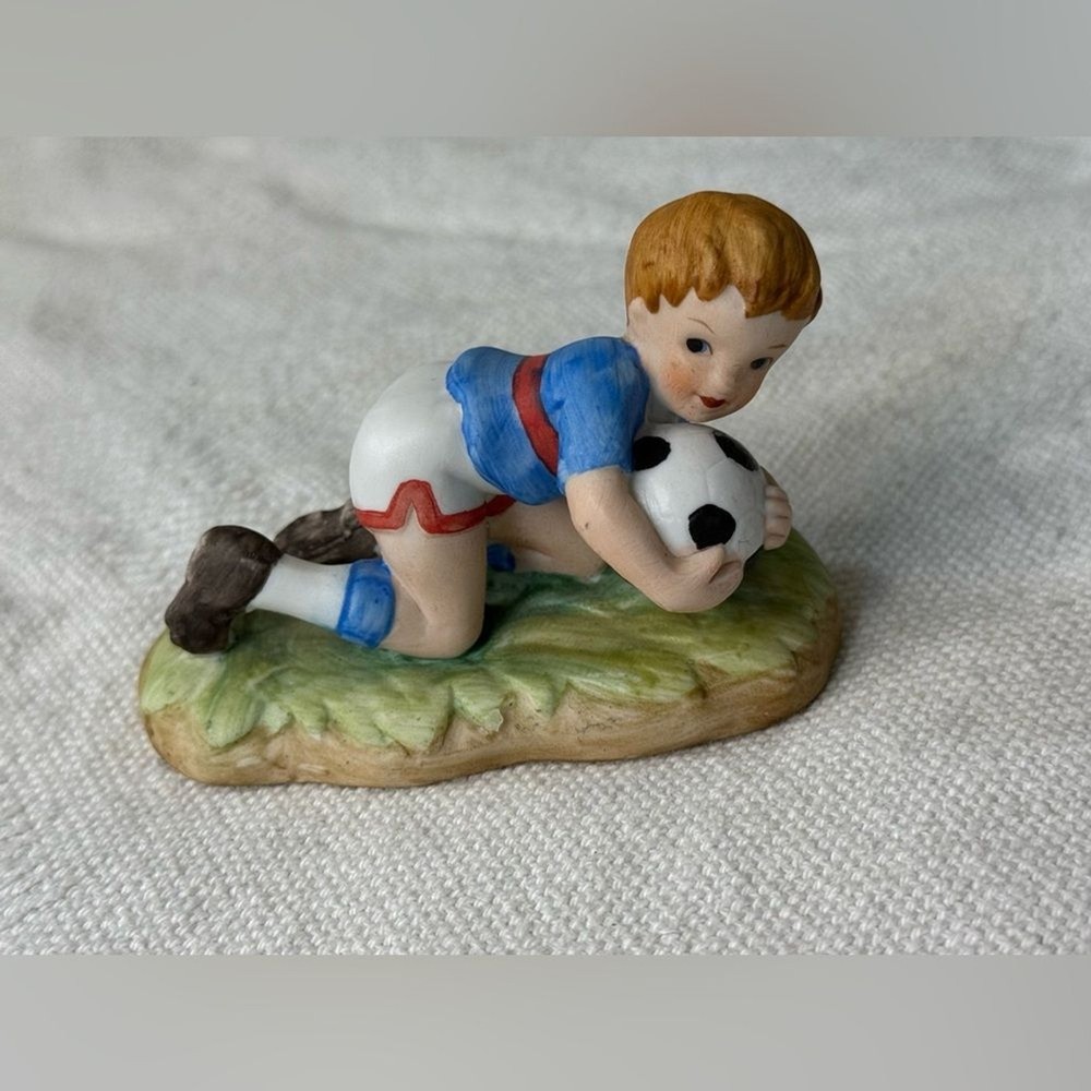 Lefton China Hand Painted Porcelain Boy Figurine with Soccer Ball
