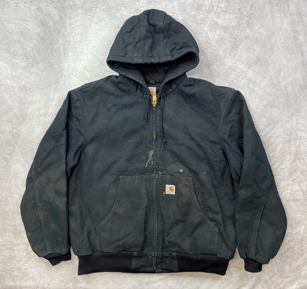 Carhartt J140 BLK Black Hooded Jacket Size L  Quilted