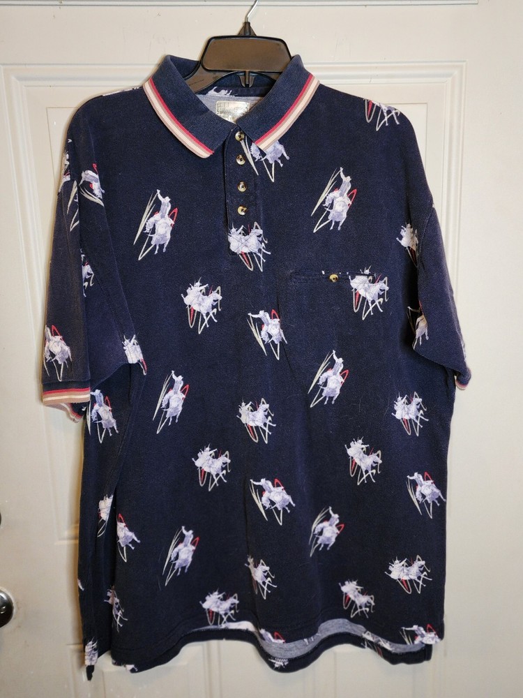 Vintage Express Bull Rider Navy Polo Shirt Men's XL Pre-owned