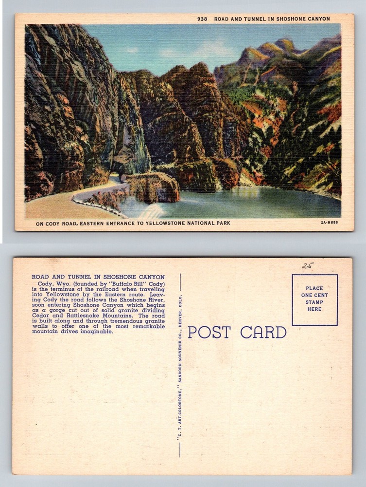 Cody, WY-Wyoming Road and Tunnel in Shoshone Canyon Yellowstone Vintage Postcard