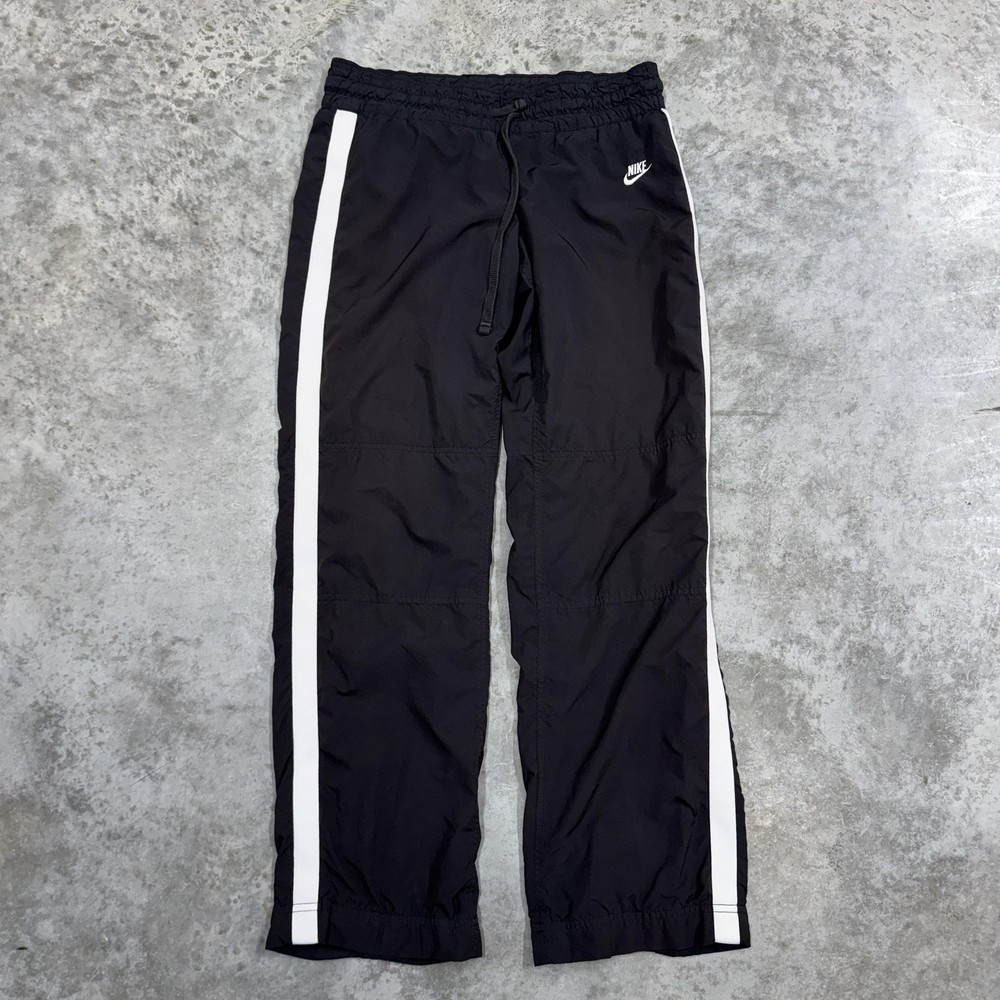 Nike Track Pants Womens Small Black White Side Stripe Swoosh Windbreaker Warmup