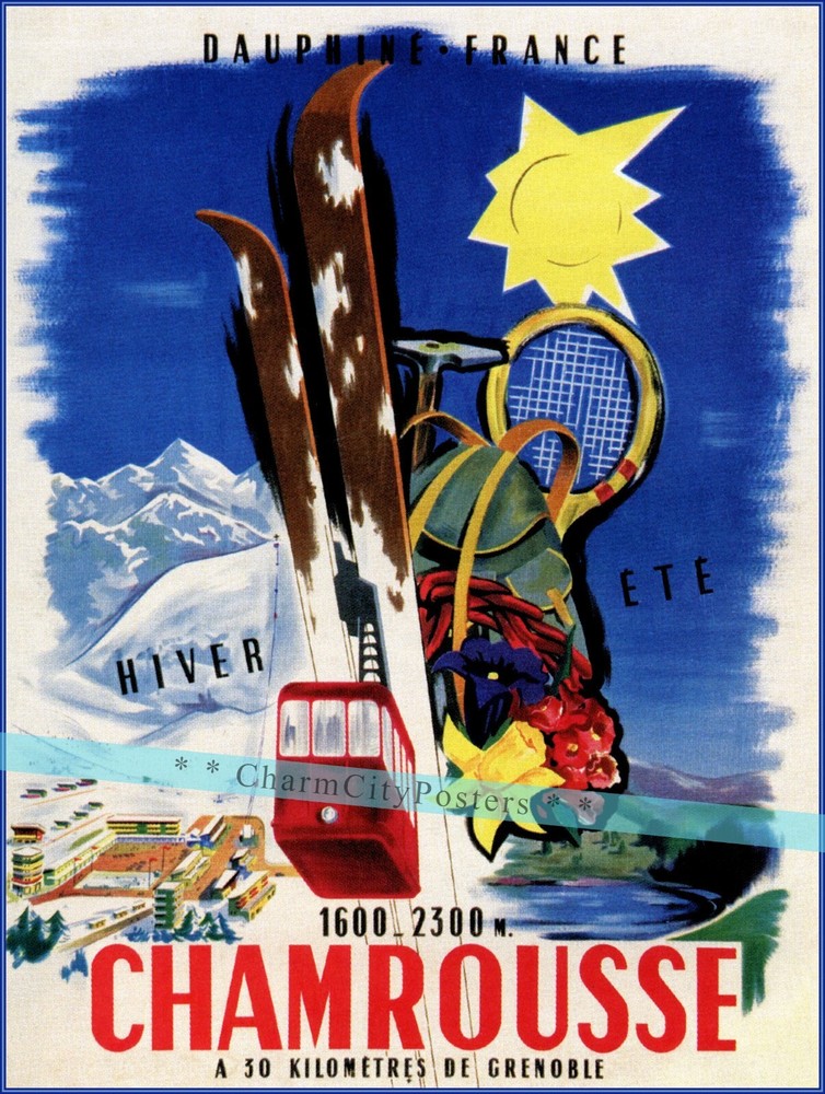Ski Charmrousse France 1940 Vintage Poster Print Winter Sports Skiing Travel