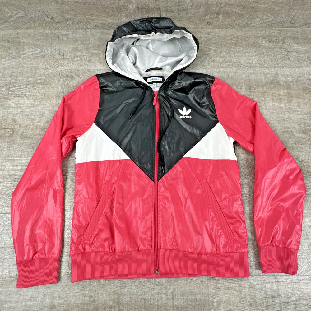 Adidas Originals Women's Colorado Geometric Hooded Pink Rain Windbreaker Jacket