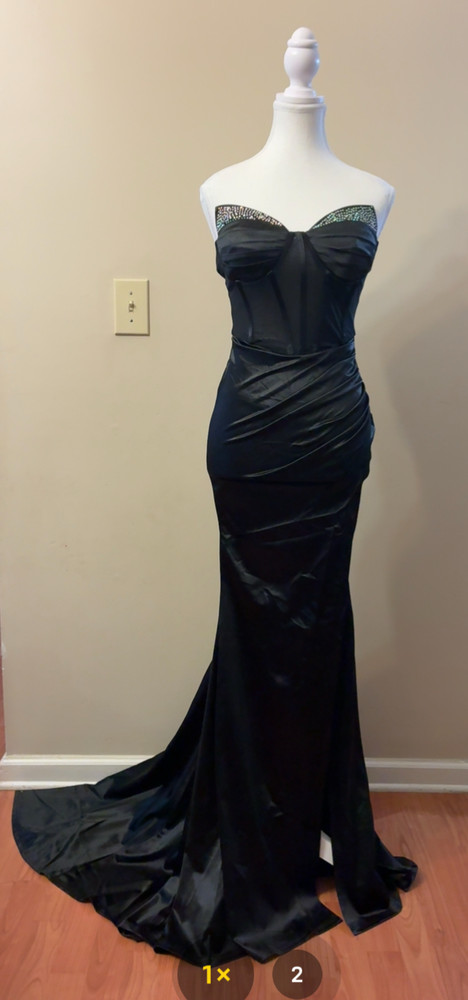 Women’s Black Strapless Mermaid Gown Formal Evening Prom Dress Train