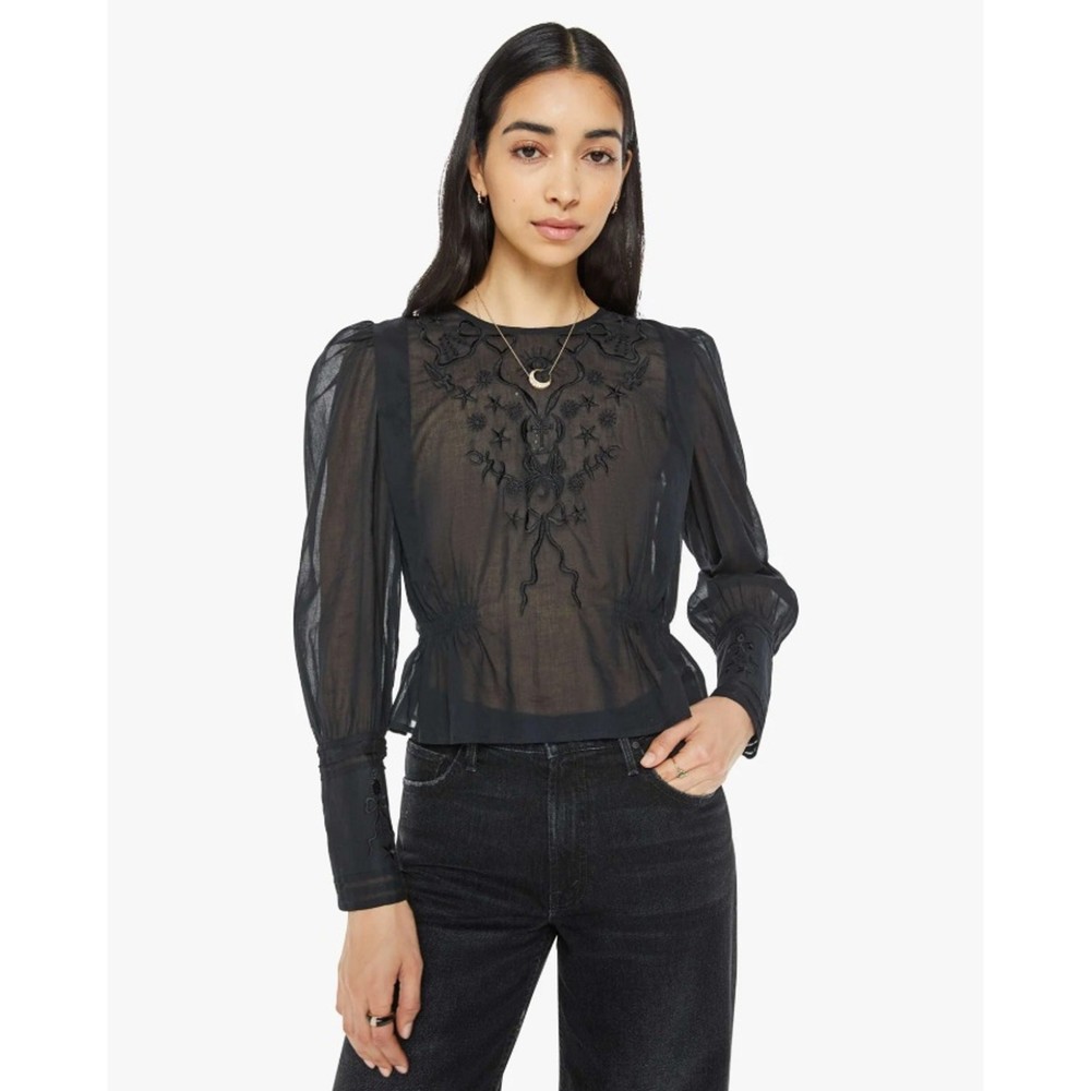 Mother Women Invisible Ink Sheer Lace The Straight Classic Blouse Top Size XS