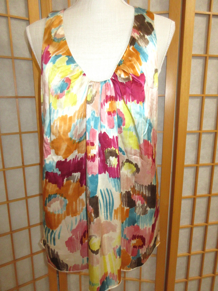 Matty M 100% Silk Multicolor Colorful Sleeveless Top, Lined, SZ M