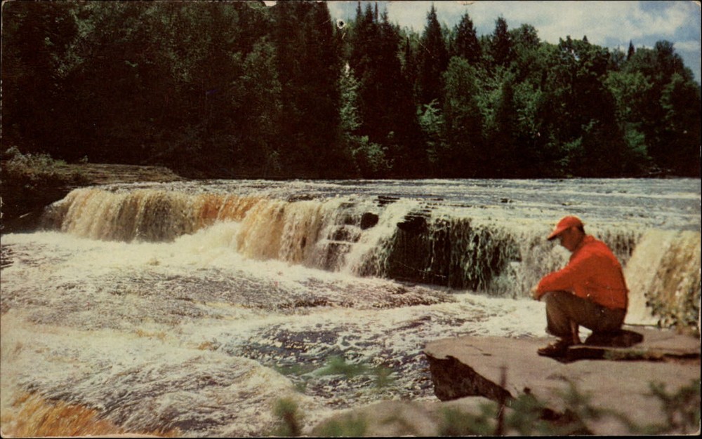 Michigan Lower Falls Tahquamenon River ~ 1950s-60s postcard sku279