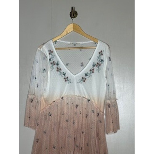 Gimmicks Embroidered Mesh Tunic Sheer Tiered Boho Romantic Top M