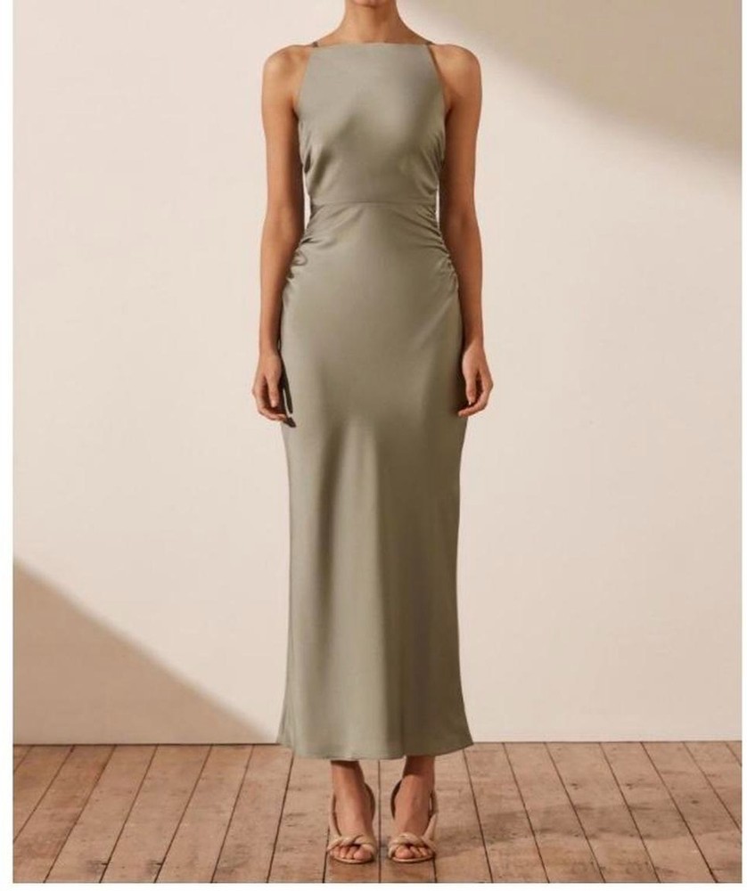 NWT Shona Joy Luxe Straight Neck Midi Dress Eucalyptus Sz 4
