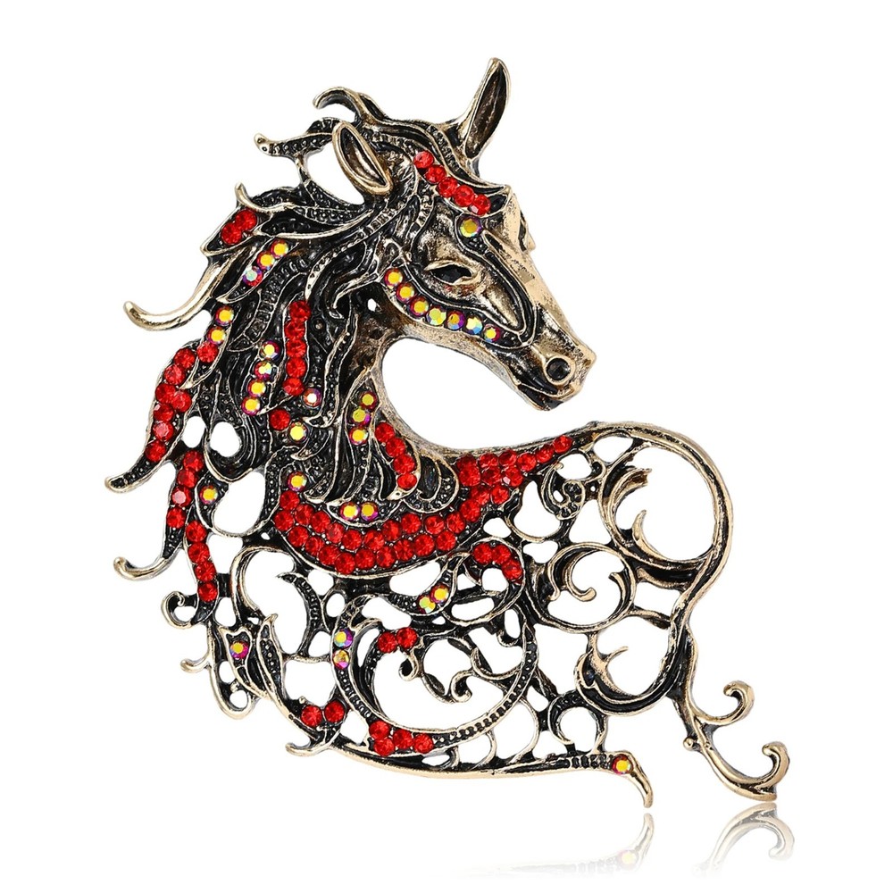Antique Rhinestone Horse Brooch Pin Statement Jewelry Turquoise Pink