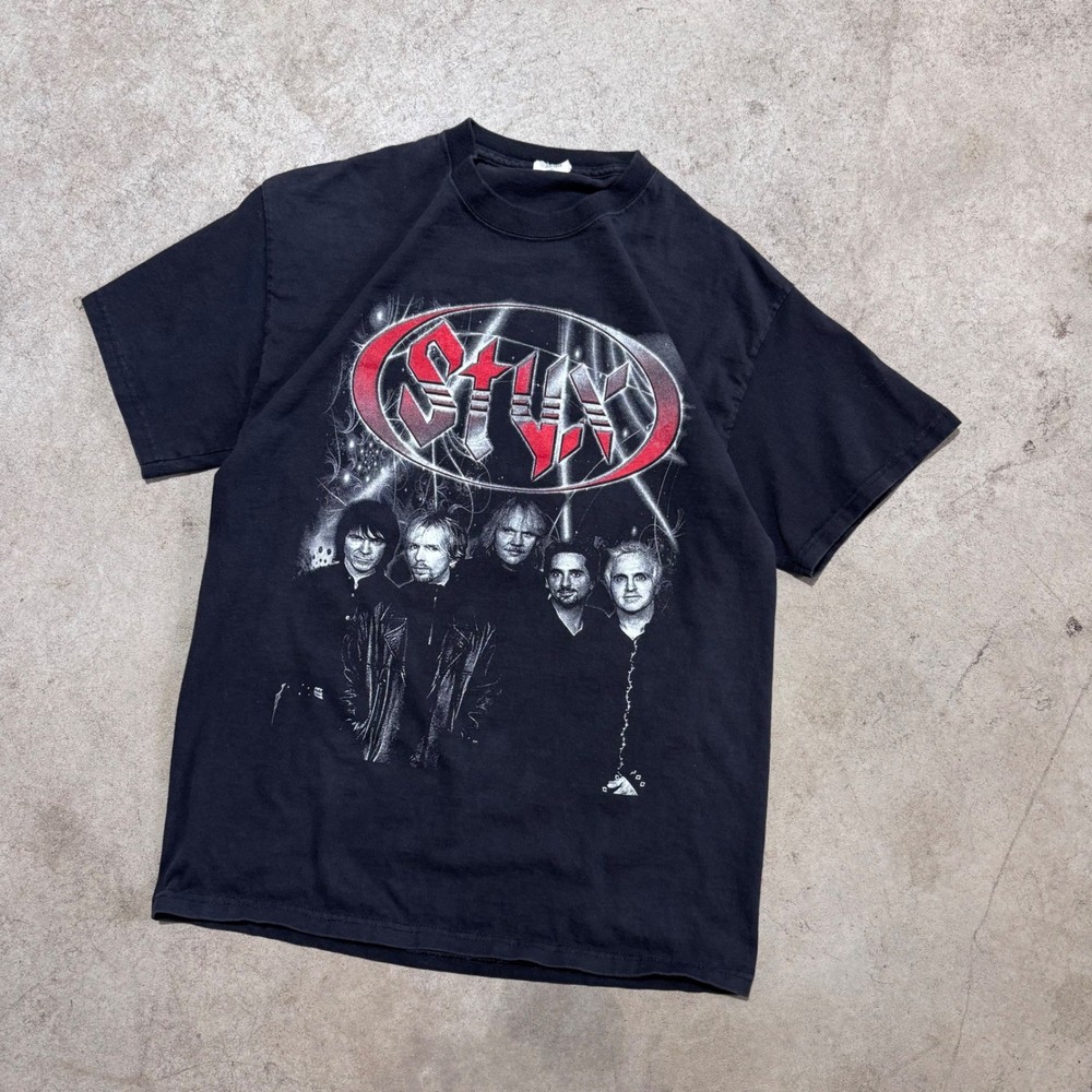 Vintage Y2K Styx Band Tour T Shirt Rock Metal Grunge Black Size Medium