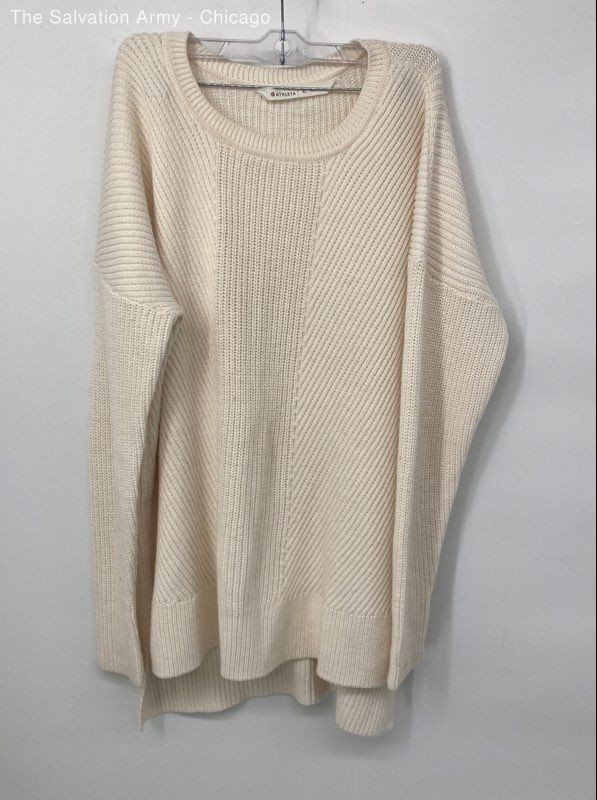 Athleta Womens Ivory Long Sleeve Crew Neck Pullover Sweater Size XL