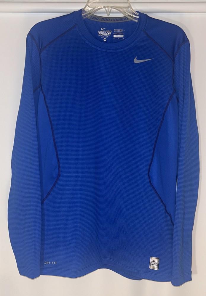 Nike Men's (M) Dri-Fit Pro Combat Fitted Blue Long Sleeve Activewear Shirt