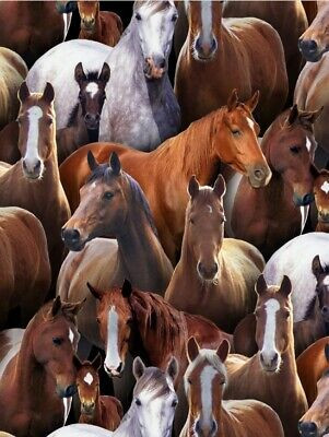 Country Fabric - Farm Animals Packed Horses - Elizabeth's Studio YARD