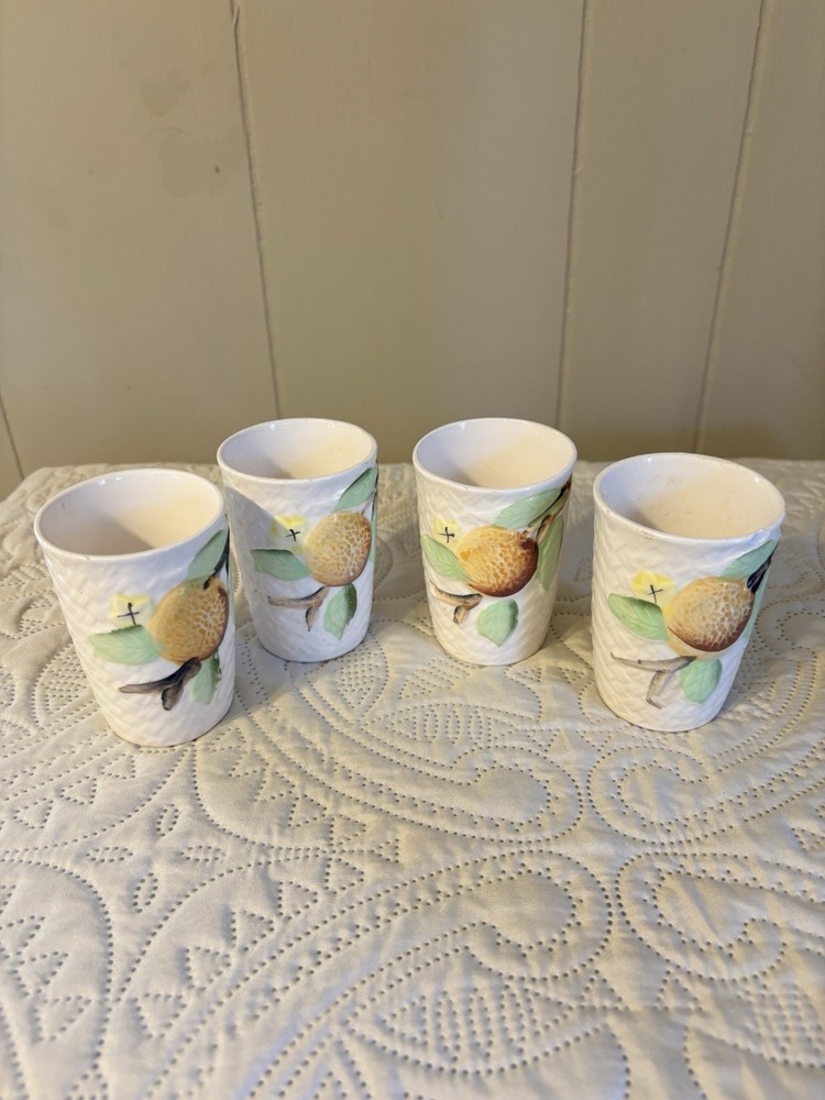 Set of 4 Vintage Orange Juice Glasses Japan Mid Century Basket Weave Design.