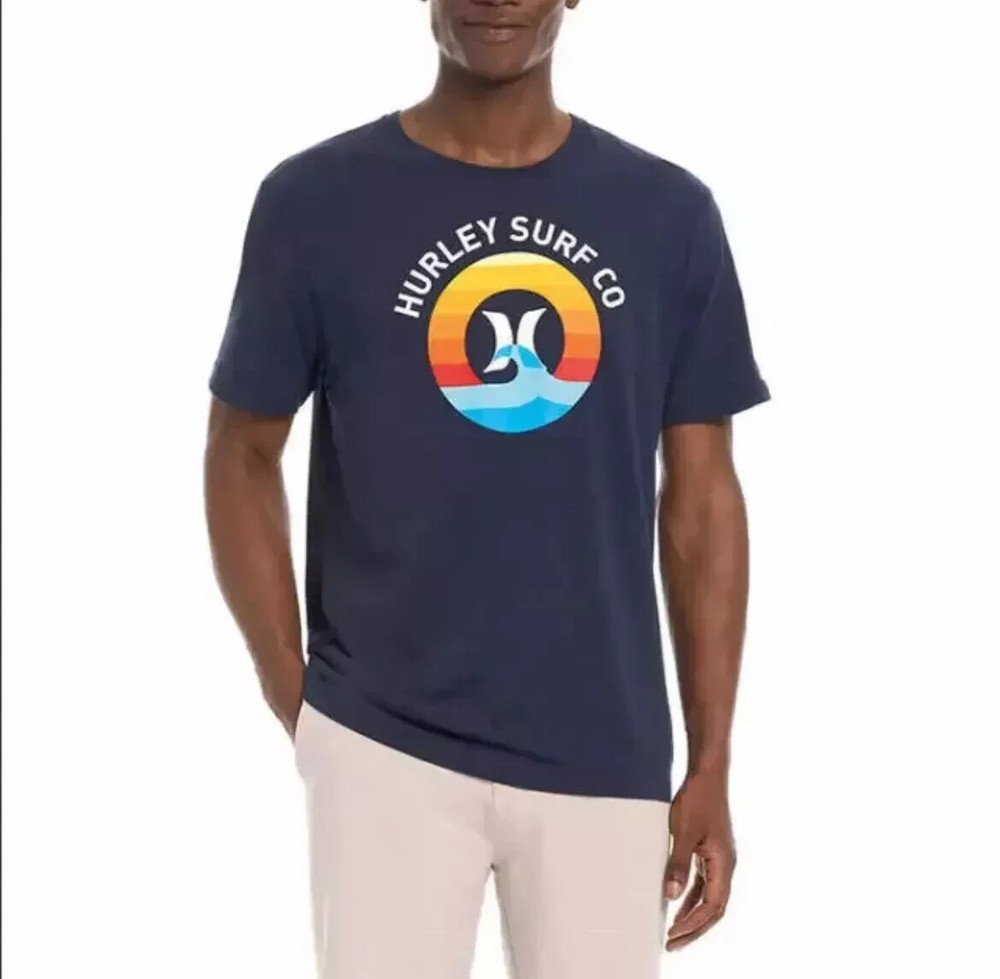 HURLEY Men's Size XXL Blue 100% Cotton Logo Graphic T Shirt TEE NWT