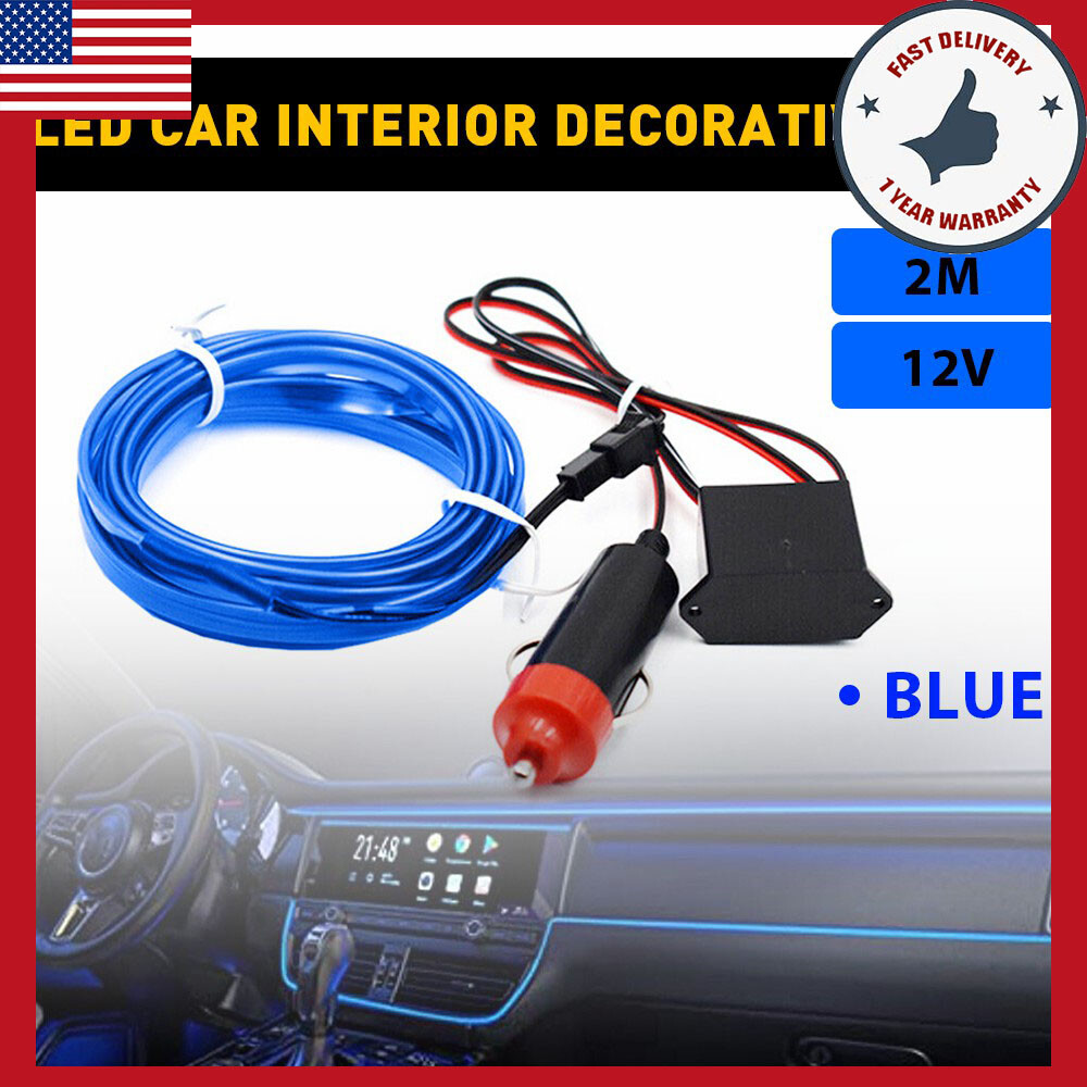 200cm LED Interior Car Atmosphere Decorative Wire Strip Light Accessories Blue