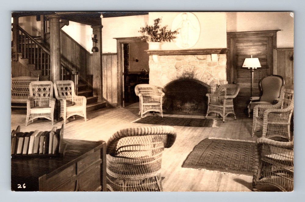 Pine Lake MI-Michigan, RPPC, Holiday House, Lobby, Souvenir Vintage Postcard