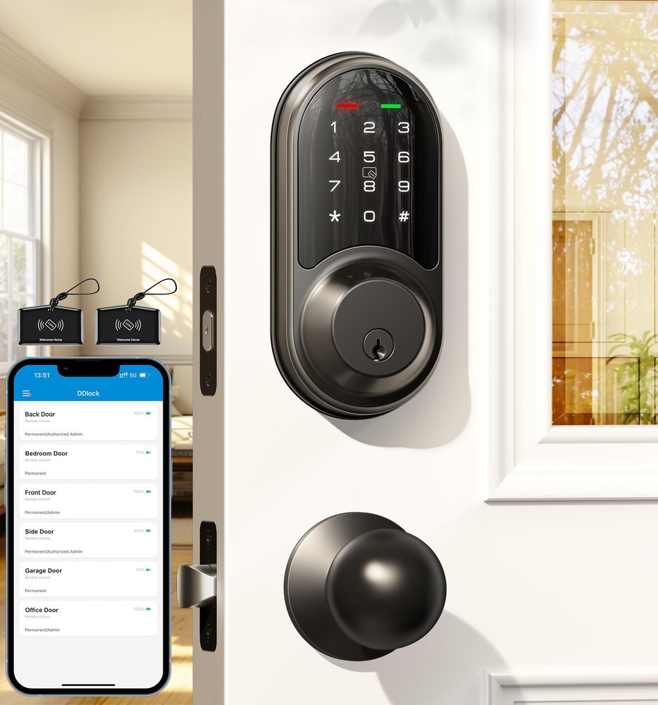Smart Keyless Entry Deadbolt Lock with App Control for Front Door